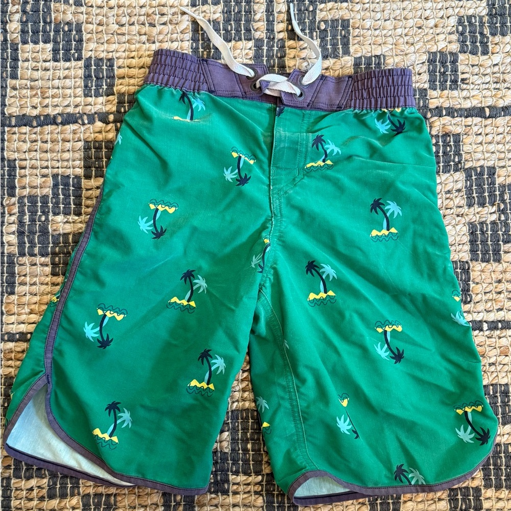 Hanna Andersson Green Palm Tree boardshorts Boys size 10
